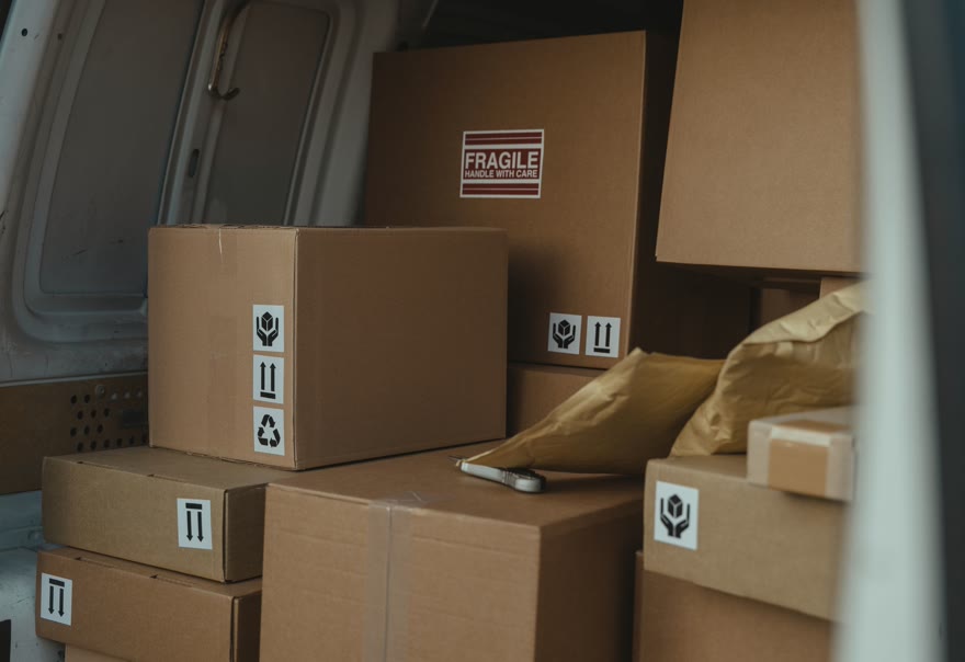 Boxes carefully arranged inside a removal van