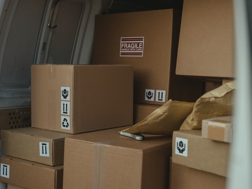 Boxes carefully arranged inside a removal van